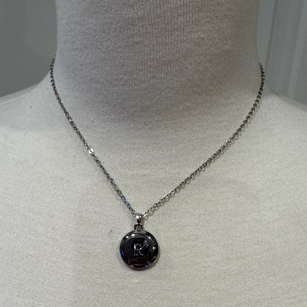 Silver Pendant Necklace, Letter R